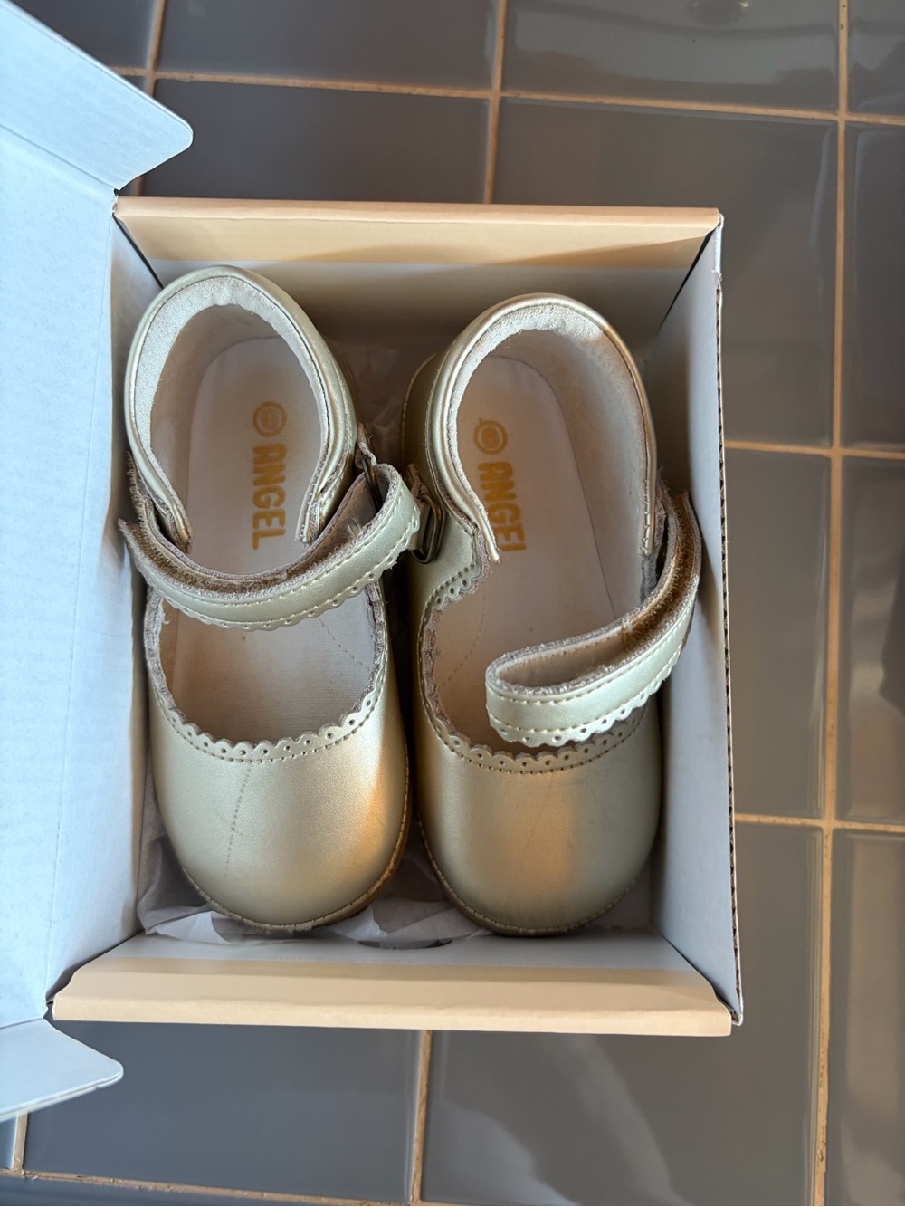 Angel Metallic Gold Mary Jane Baby Walker Shoes